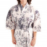 kimono giapponese yukata in cotone bianco, PEONY GEISHA, fiori di peonia e bellezze giapponesi