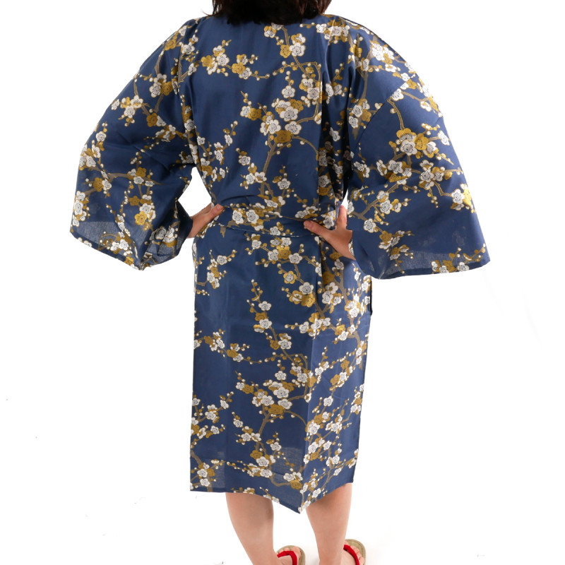 kimono giapponese felice cotone giapponese, SHIRAUME, fiori di prugna bianca
