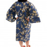 Happi Kimono blau japanische Baumwolle, SHIRAUME, weiße Pflaumenblüten