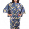 Japanese traditional blue navy cotton yukata kimono white plum for ladies