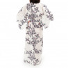 kimono yukata traditionnel japonais blanc en coton fleurs de cerisiers pour femme