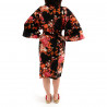 Happi japanischer Kimono aus schwarzer Baumwolle, SAKURA PEONY, Pfingstrose und Kirschblüten