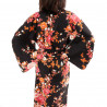 Kimono de algodón negro japonés, SAKURA PEONY, peonía y flores de cerezo