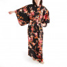 Kimono de algodón negro japonés, SAKURA PEONY, peonía y flores de cerezo