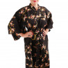 japanischer Yukata Kimono aus schwarzer Baumwolle, KINUME, goldene Pflaumenblüten