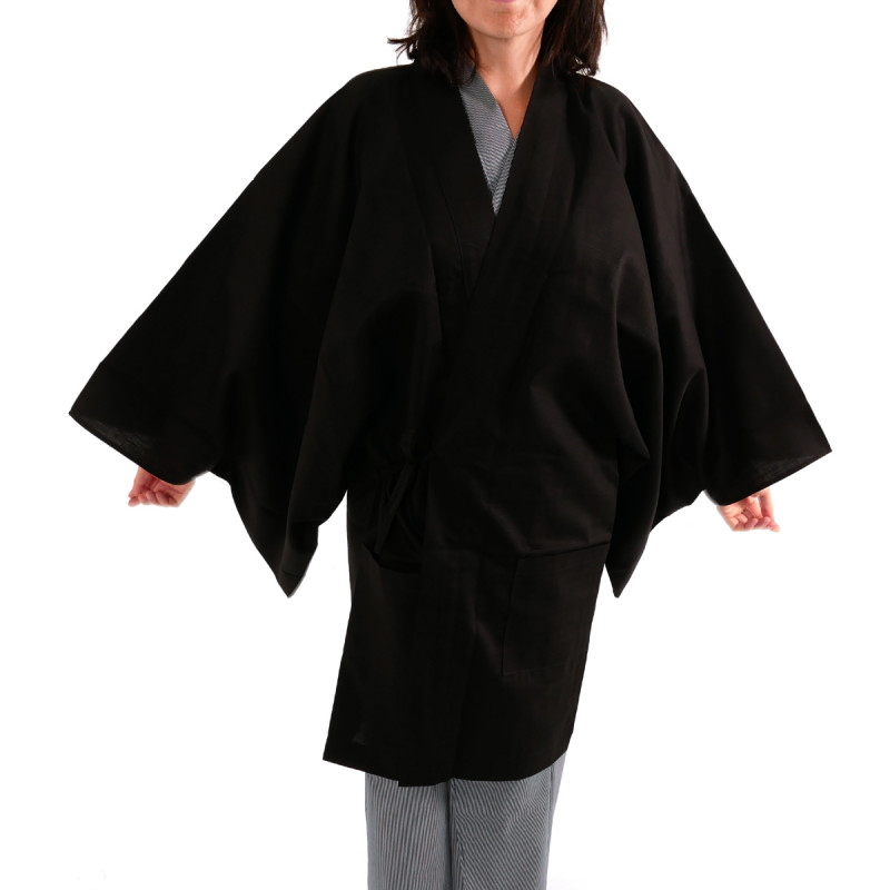 haori jacket traditionnel japonais noir en coton shantung unisexe
