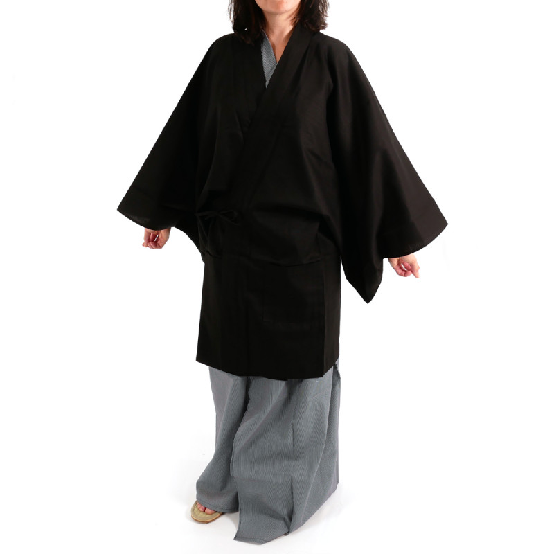 haori - chaqueta japonesa de algodón unisex negro, HAORI, negro