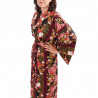 japanischer Yukata Kimono aus schwarzer Baumwolle, KIKU, Mütter