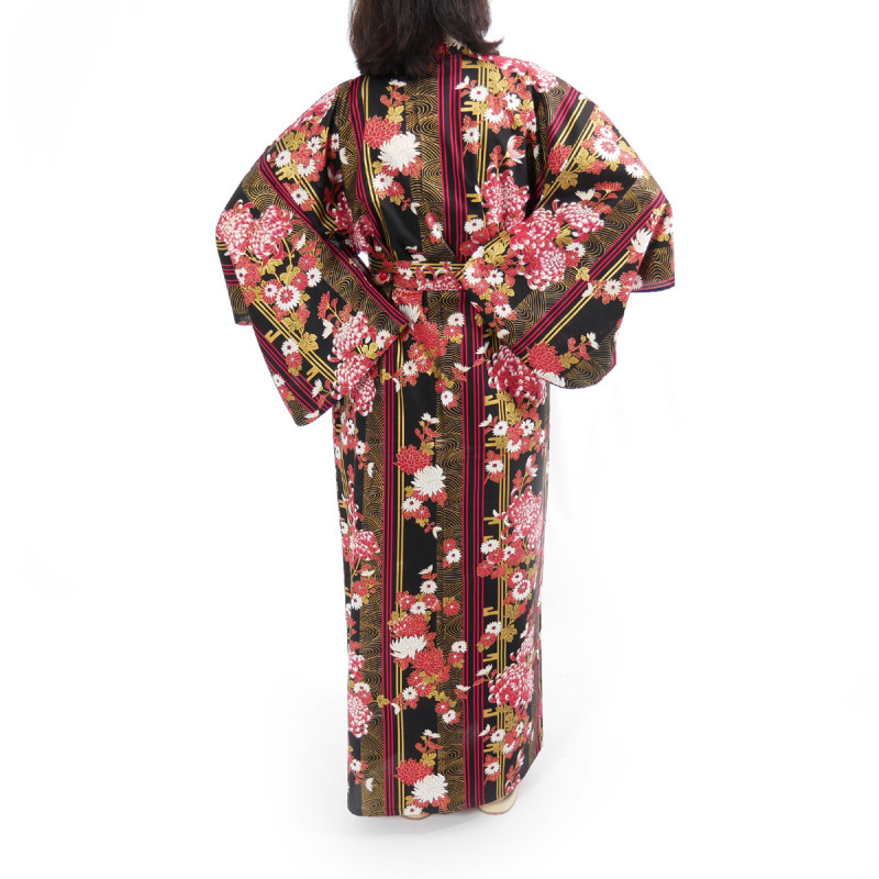 kimono giapponese yukata in cotone nero, KIKU, mamme