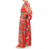 yukata japonés kimono rojo algodón, KIKU, madres