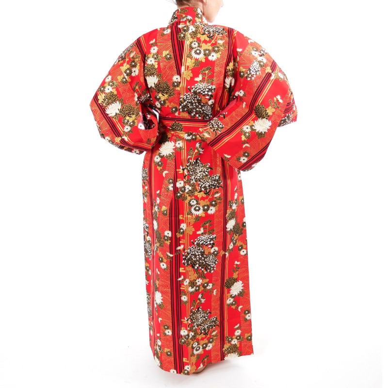 japanische Yukata Kimono rote Baumwolle, KIKU, Mütter