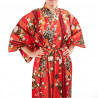 yukata japonés kimono rojo algodón, KIKU, madres