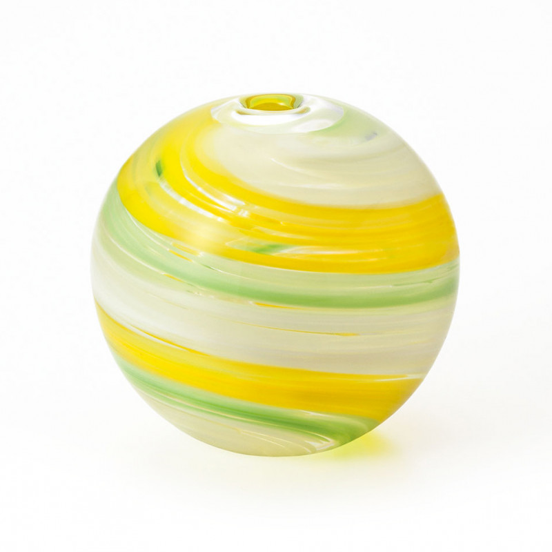 japanese glass vase, WAKAKUSA, yellow and green