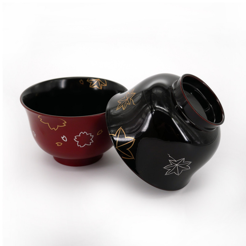 set of 2 bowls of soup with lacquered effect, SAKURA MOMIJI, red