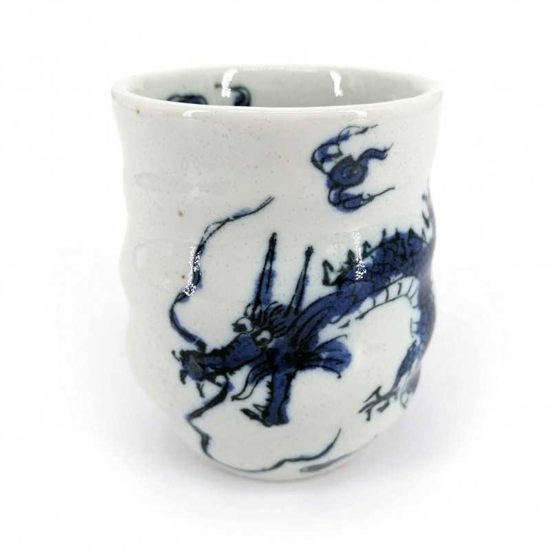 Japanische weiße Tasse, Drachenmuster, blau, RYU