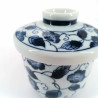 blue japanese tea bowl with lid - chawanmushi - HANA KARAKUSA