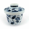 blue japanese tea bowl with lid - chawanmushi - HANA KARAKUSA