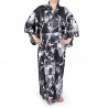 japanese black silk kimono yukata iris and plum for women