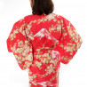 yukata japonés kimono rojo algodón, SAKURA FUJI, Sakura flores de cerezo y monte fuji