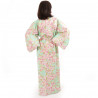 Japanese traditional turquois cotton yukata kimono colorful sakura flowers for ladies