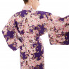 kimono yukata traditionnel japonais violet en coton fleurs de cerisiers sakura pour femme