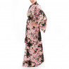 japanischer Yukata Kimono aus schwarzer Baumwolle, SAKURA, Kirschblüten