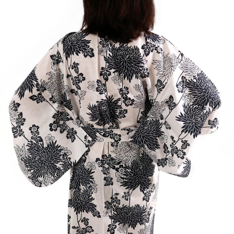 kimono giapponese yukata in cotone bianco, KIKU, mamme