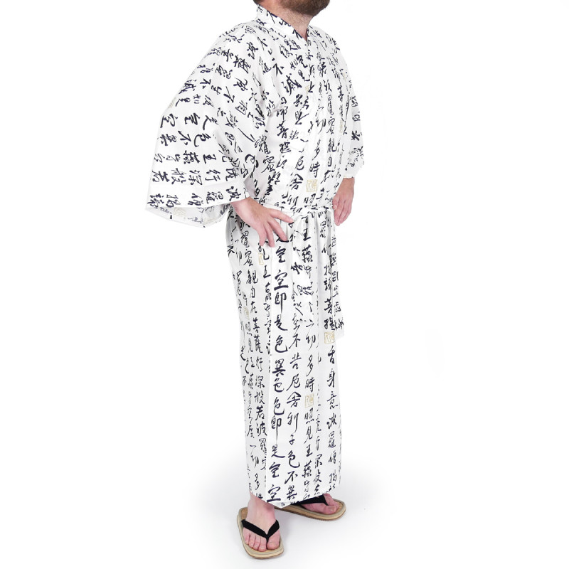 kimono yukata traditionnel japonais blanc en coton sutra HANNYA pour homme