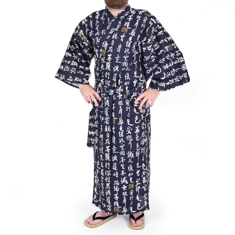 yukata kimono japonés algodón azul, HANNYA, sutra