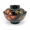 Resin soup bowl with lid, black and red, golden sakura patterns - GORUDENPURAMU
