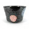 Small Japanese ceramic container, black circles blue and red patterns - ASANOHA