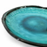 Plato de cerámica japonés redondo pequeño, en relieve, esmaltado azul océano, KAIYO