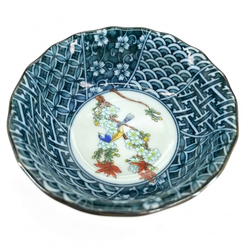 Piccolo contenitore in ceramica giapponese, marrone, bianco e blu, vari motivi - HARU