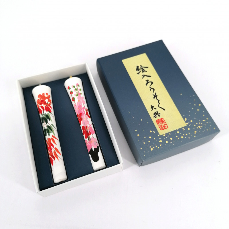 Satz von zwei japanischen handgemalten weißen Kerzen, SHIRO KYANDORU