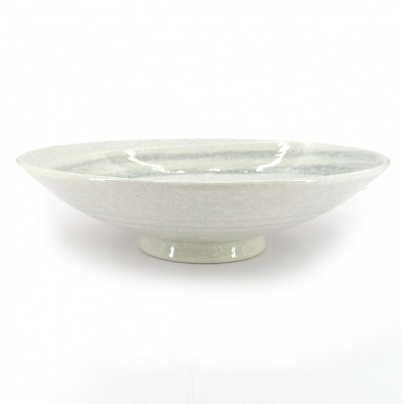 Large round Japanese ceramic dish, white and gray, brush effect, SENPU
