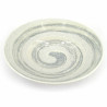 Grand plat japonais rond en céramique, blanc et gris, effet pinceau, SENPU