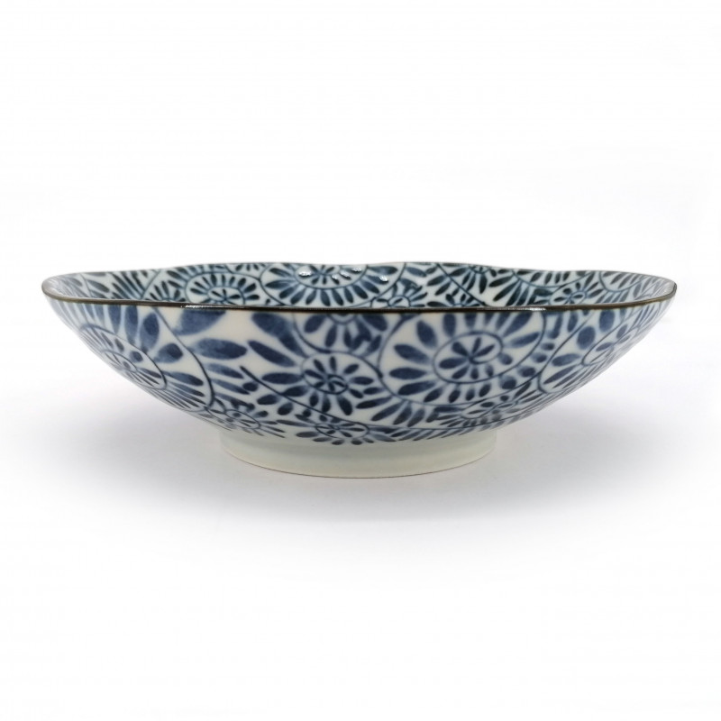 Ciotola di ramen in ceramica giapponese, blu e bianco, KARAKUSA