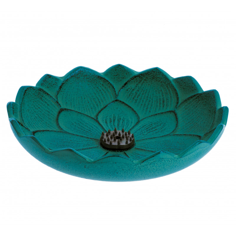 Japanese turquoise cast iron incense burner, IWACHU LOTUS, lotus flower