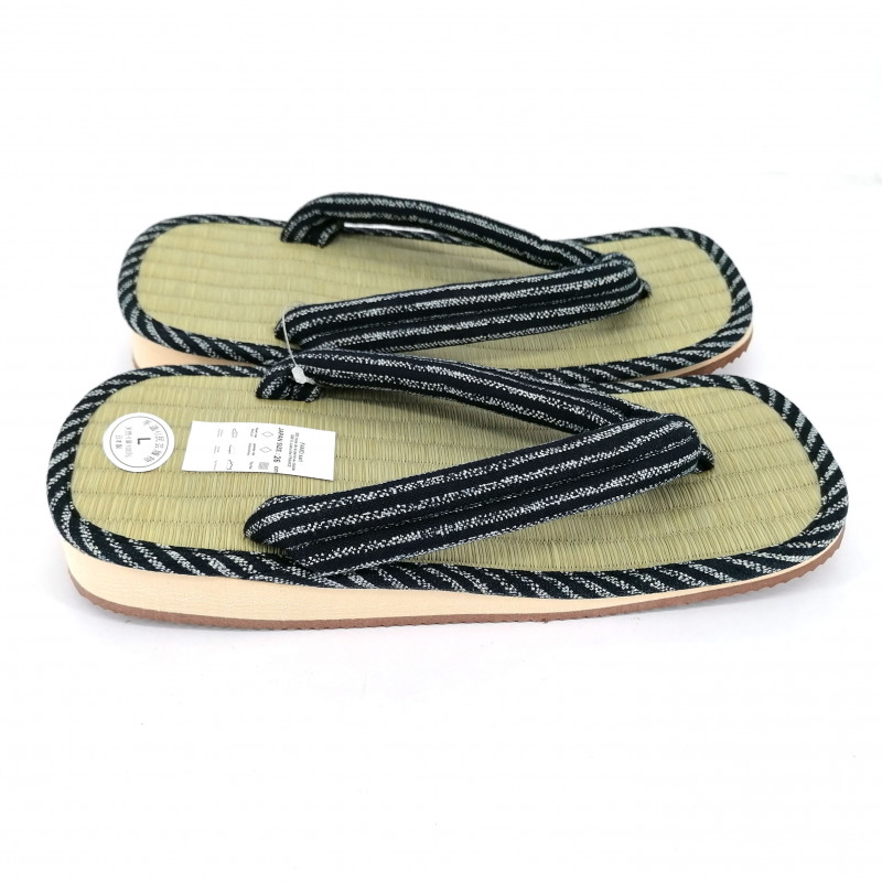 paire de sandales japonaises - Zori paille goza pour homme, CHOKUSEN 027, bleu