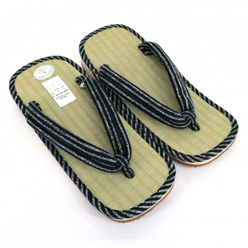 Paar japanische Sandalen - Zori Stroh Goza für Männer, CHOKUSEN 027, blau
