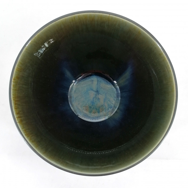 Japanische Keramiksuppenschale, metallisch glitterbraun, blaugrünes Interieur - METARIKKU