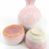 Japanischer Keramik-Sake-Service, pink und weiß, 2 Gläser und 1 Flasche, PINKU