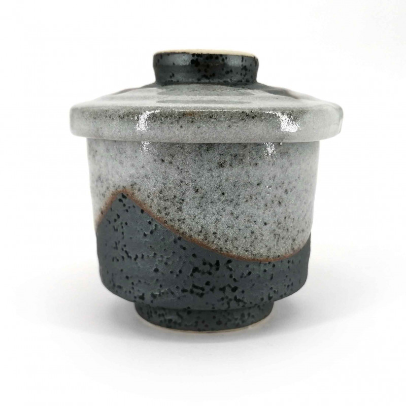 Cuenco de té japonés Chawanmushi con tapa, gris bicolor - SANKAKKEI
