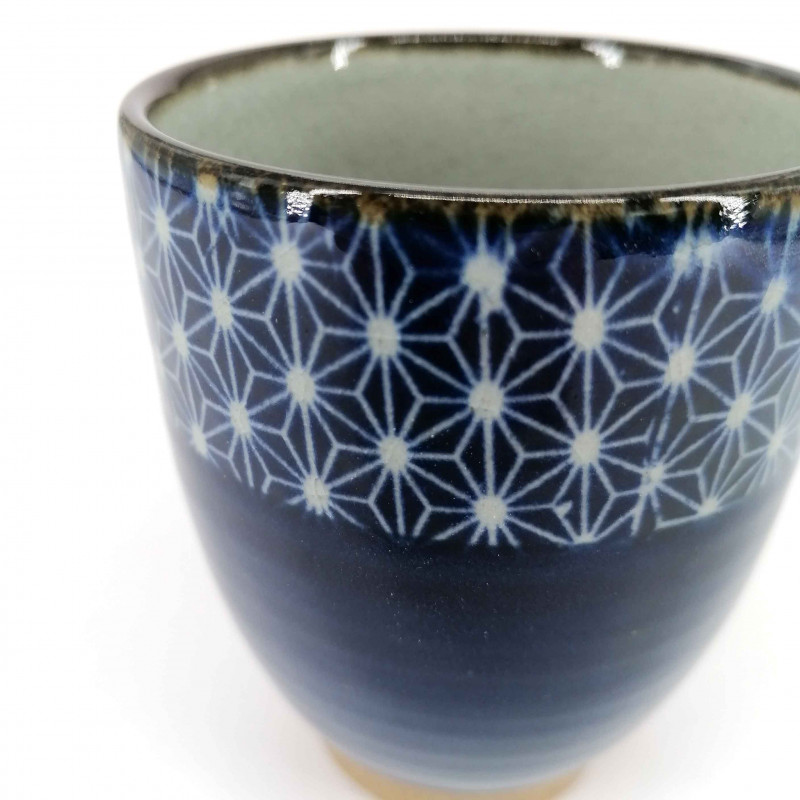 Taza de té de cerámica japonesa, azul oscuro, ASANOHA