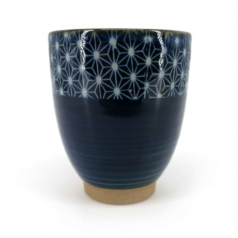 Taza de té de cerámica japonesa, azul oscuro, ASANOHA