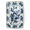Assiette japonaise rectangulaire, blanc motifs oiseaux bleus, TORI