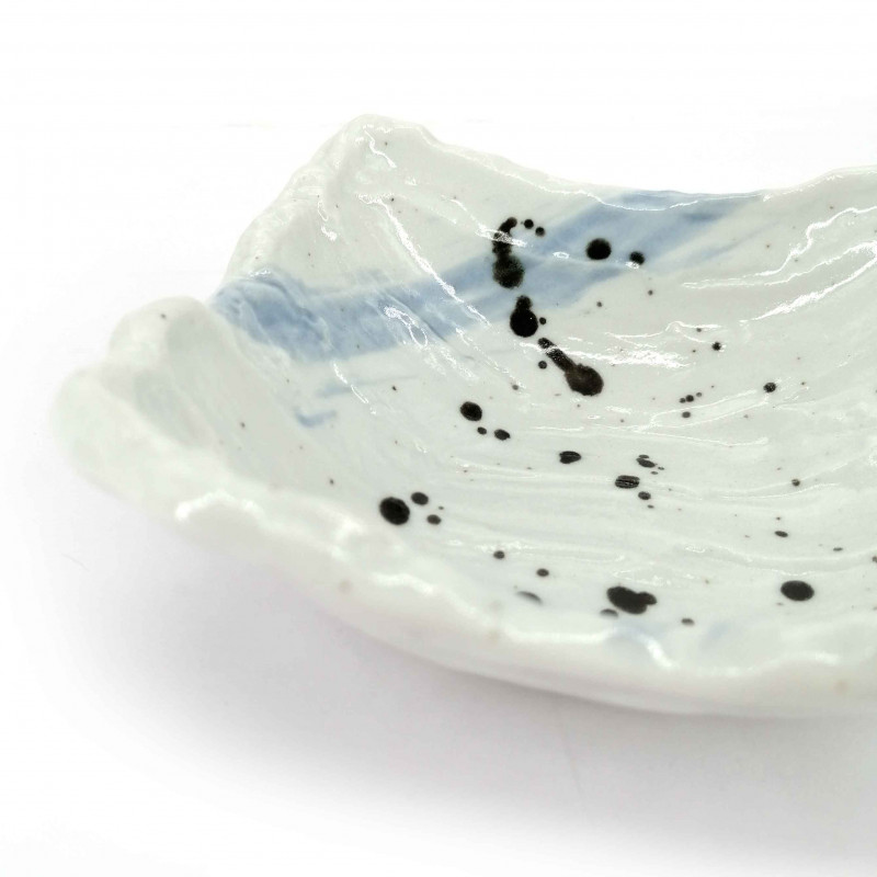 Small Japanese ceramic dish, white, paint splatter, TASUKU