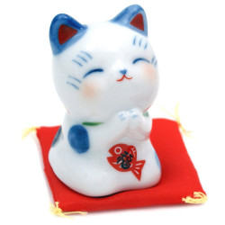 Chat Porte Bonheur Japonais Manekineko Onegai Bleu