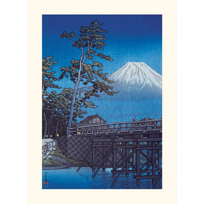 Stampa giapponese, Monte Fuji al chiaro di luna, ponte Kawai, Kawase Hasui