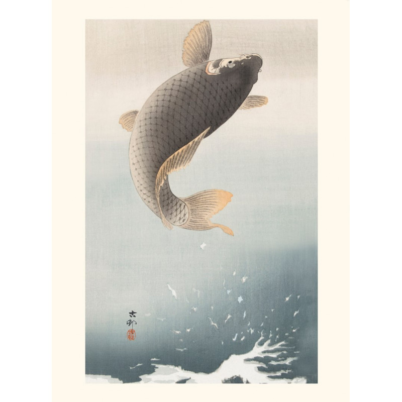 Japanese print, Jumping carp, Ohara Koson